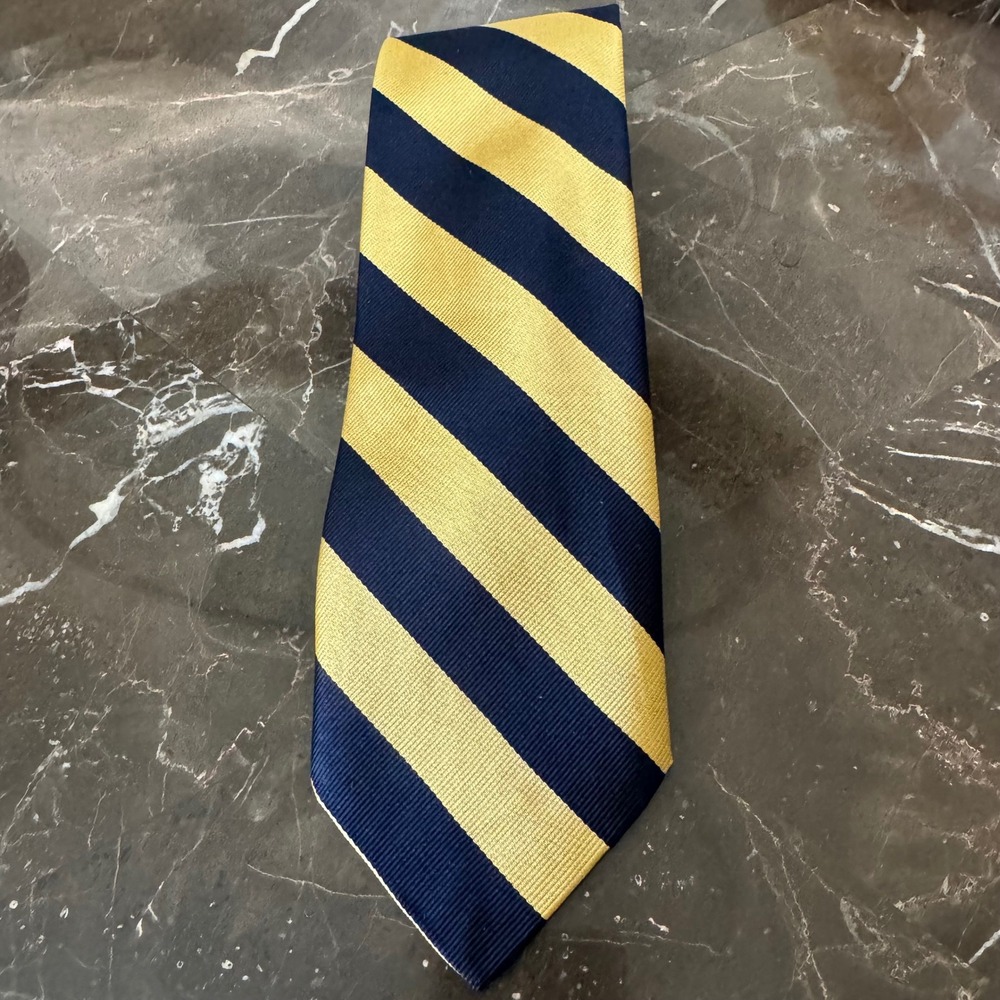 Robert Talbott Nordstrom Mens Silk Tie Navy Blue Gold Repp Stripe Hand Sewn USA